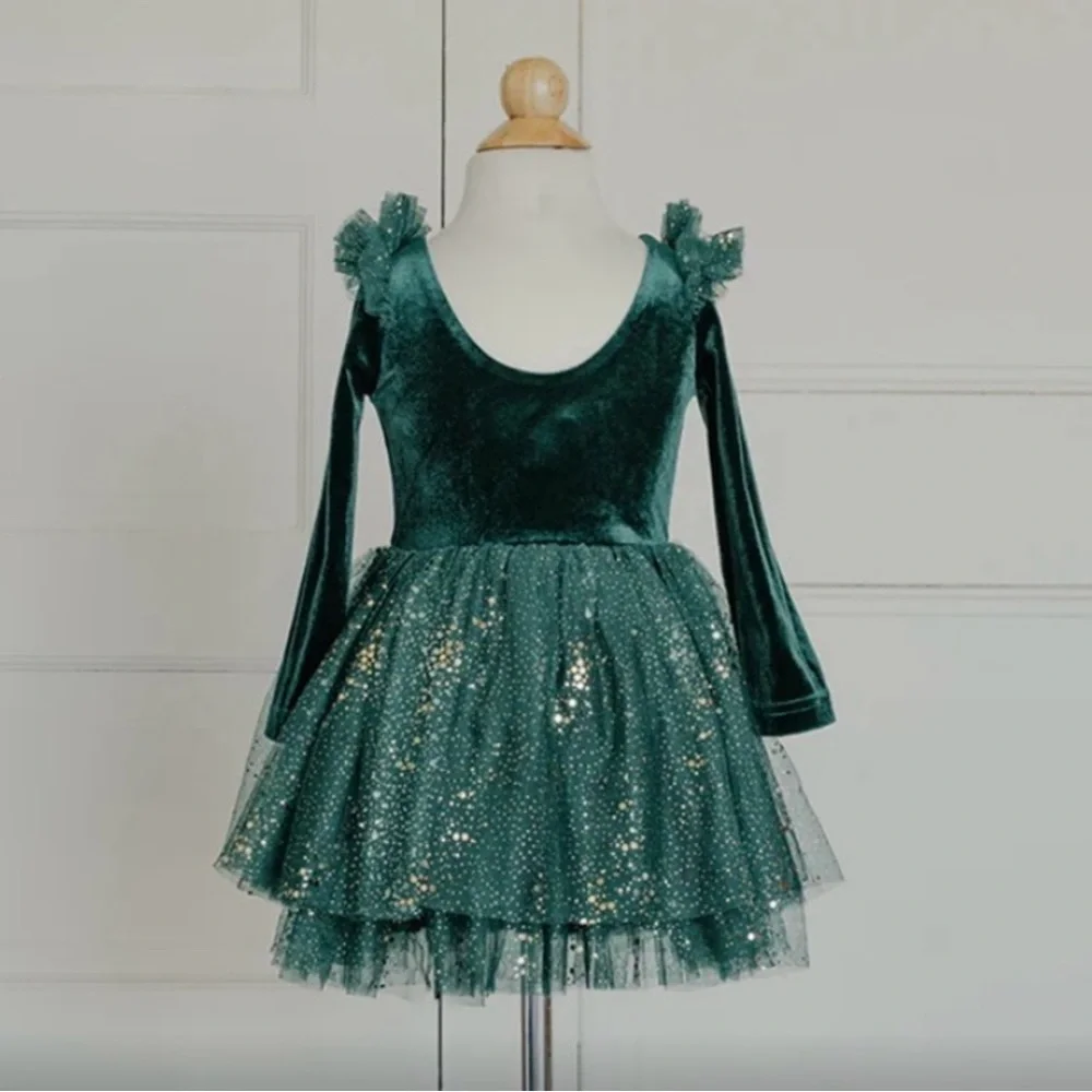 Like New! Elestory Toddler Girl Green Velvet Dress - Size 3T - Picture 3 of 3